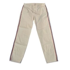 SUNDRY RED ,WHITE, AND BLUE SIDE STRIPE RAW HEM WHITE JEANS. SIZE 26.